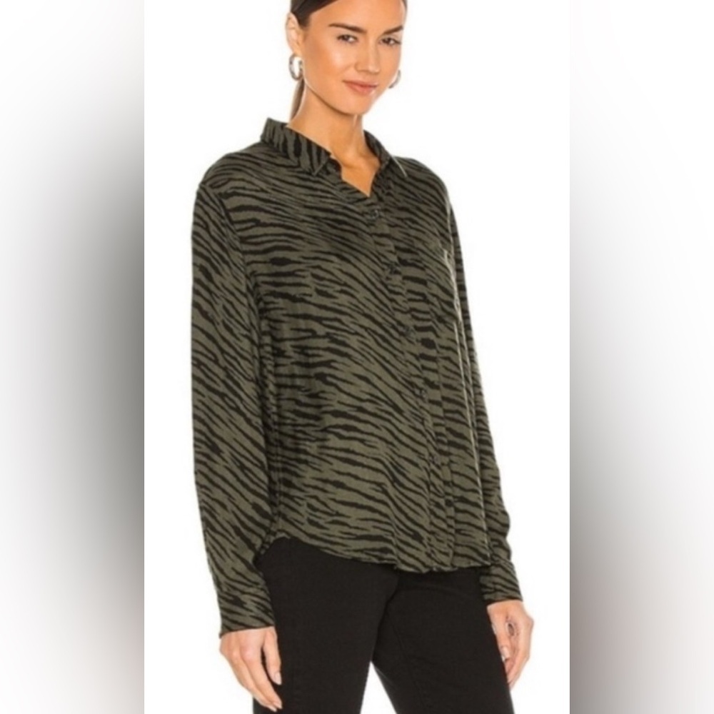 RAILS Hunter Olive Animal Stripe Long Sleeve Button Up Shirt Top XS